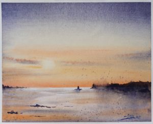 Couché de soleil aquarelle - 24x30 cm