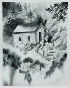 Oratoire aquarelle - 24x30 cm