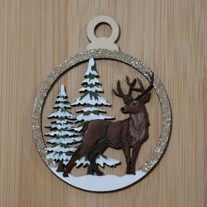 Boule cerf bois - 7.5 cm - 15 €