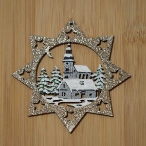 Étoile or église bois - 9 cm - 12 €