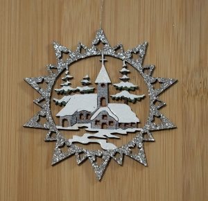 Étoile argent église bois -9 cm - 12 €