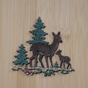 Biche et faon bois - 8 cm - 15 €