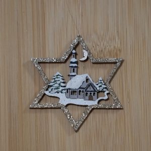 Petite étoile église bois - 6 cm - 10 €