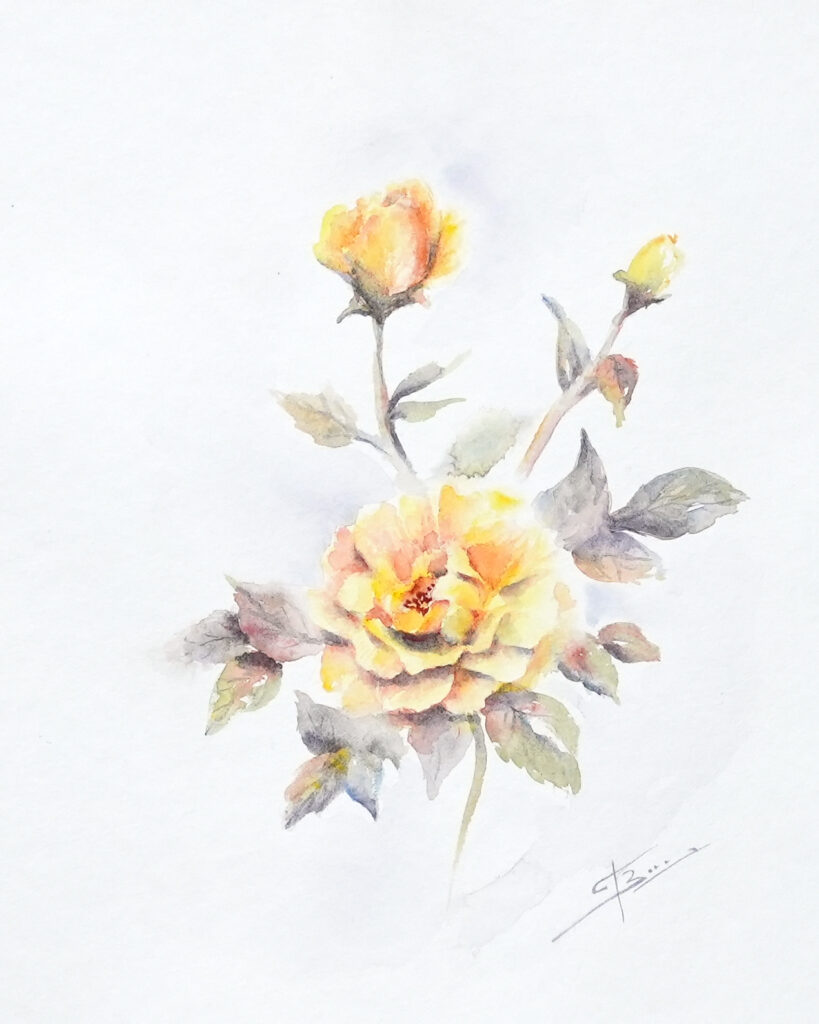 Rose jaune aquarelle - A4 - 89 €