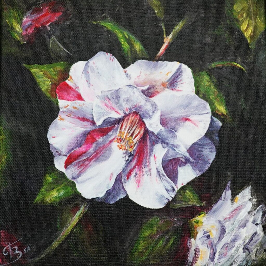 Pivoine acrylique - 20x20 cm