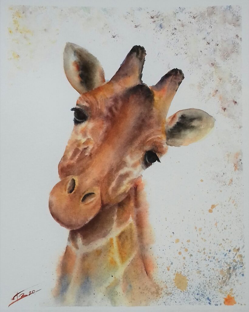 Girafe aquarelle - 30x24 cm