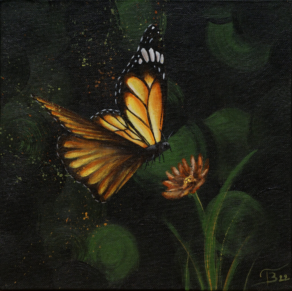 Papillon jaune acrylique 20x20 cm - 50 €