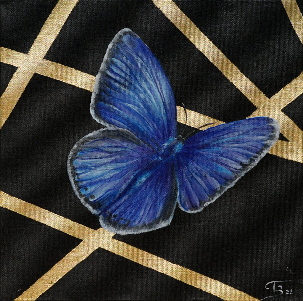 Papillon bleu acrylique 20x20 cm - 50 €