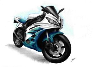Moto bleue - A5 - 40 €